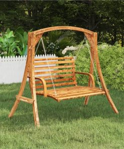 Swing Bench Solid Spruce Wood With Teak Finish 91x130x58 Cm