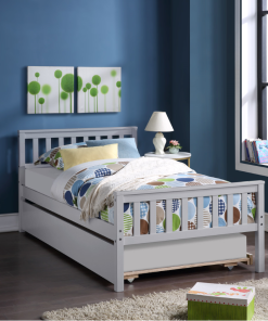 Twin Size Pull-out Combination Pine Bed Frame With Headboard And Footboard - Grey