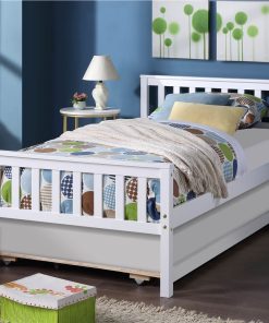 Twin Size Pull-out Combination Pine Bed Frame With Headboard And Footboard - White