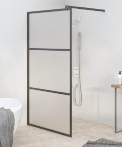 Walk-in Shower Wall 100x195 Cm Frosted ESG Glass Black