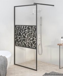 Walk-in Shower Wall 100x195cm ESG Glass With Stone Design Black