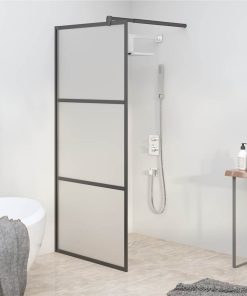 Walk-in Shower Wall 80x195 Cm Frosted ESG Glass Black