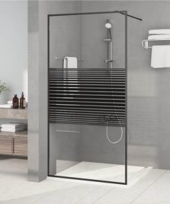 Walk-in Shower Wall Black 100x195 Cm Clear ESG Glass