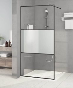 Walk-in Shower Wall Black 100x195 Cm Half Frosted ESG Glass