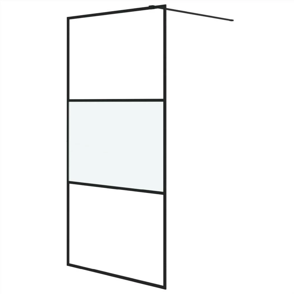 Walk-in Shower Wall Black 100x195 Cm Half Frosted ESG Glass - Image 2