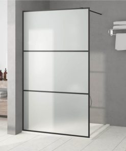 Walk-in Shower Wall Black 115x195 Cm Frosted ESG Glass