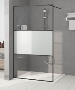 Walk-in Shower Wall Black 115x195 Cm Half Frosted ESG Glass