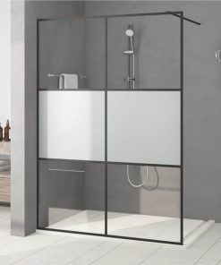 Walk-in Shower Wall Black 140x195 Cm Half Frosted ESG Glass