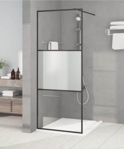 Walk-in Shower Wall Black 80x195 Cm Half Frosted ESG Glass
