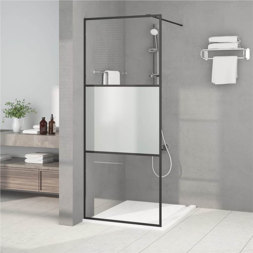 Walk-in Shower Wall Black 80x195 cm Half Frosted ESG Glass Walk-in Shower Wall Black 80x195 Cm Half Frosted ESG Glass -Room Walk in Shower Wall Black 80x195 cm Half Frosted ESG Glass 517689 0