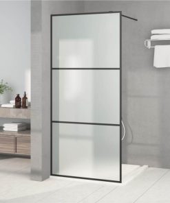 Walk-in Shower Wall Black 90x195 Cm Frosted ESG Glass