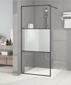 Walk-in Shower Wall Black 90x195 Cm Half Frosted ESG Glass