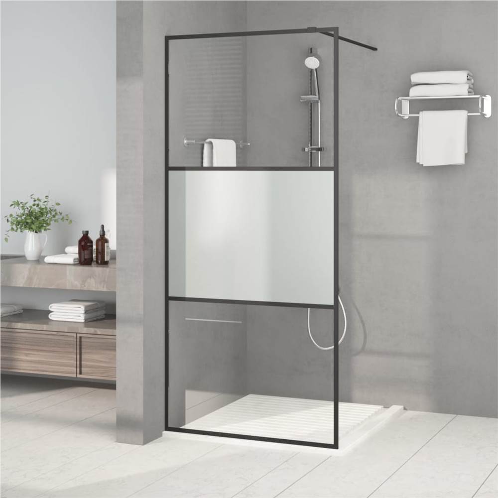Walk-in Shower Wall Black 90x195 cm Half Frosted ESG Glass Walk-in Shower Wall Black 90x195 Cm Half Frosted ESG Glass -Room Walk in Shower Wall Black 90x195 cm Half Frosted ESG Glass 517686 0