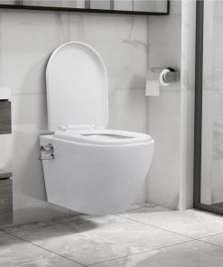 Wall Hung Rimless Toilet With Bidet Function Ceramic White