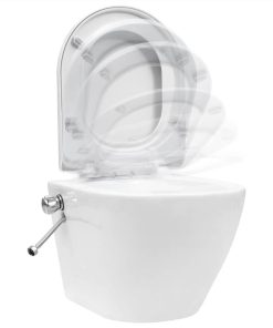 Wall Hung Rimless Toilet With Bidet Function Ceramic White -Room Wall Hung Rimless Toilet with Bidet Function Ceramic White 456131 5