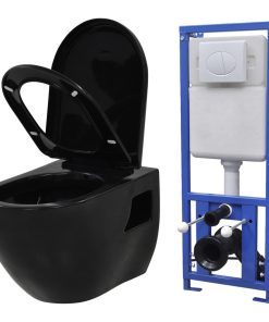 Wall-Hung Toilet With Concealed Cistern Ceramic Black
