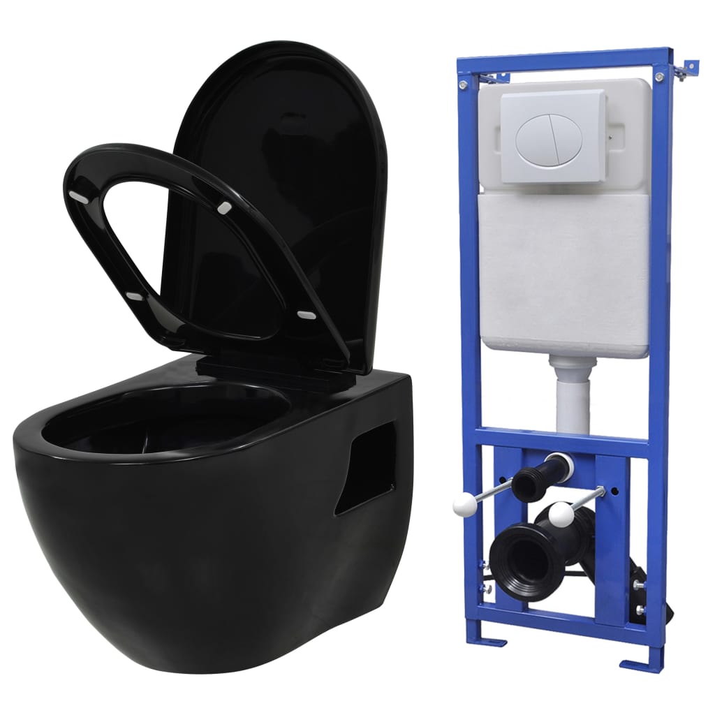 Wall-Hung Toilet with Concealed Cistern Ceramic Black Wall-Hung Toilet With Concealed Cistern Ceramic Black -Room Wall Hung Toilet with Concealed Cistern Ceramic Black 427928 0