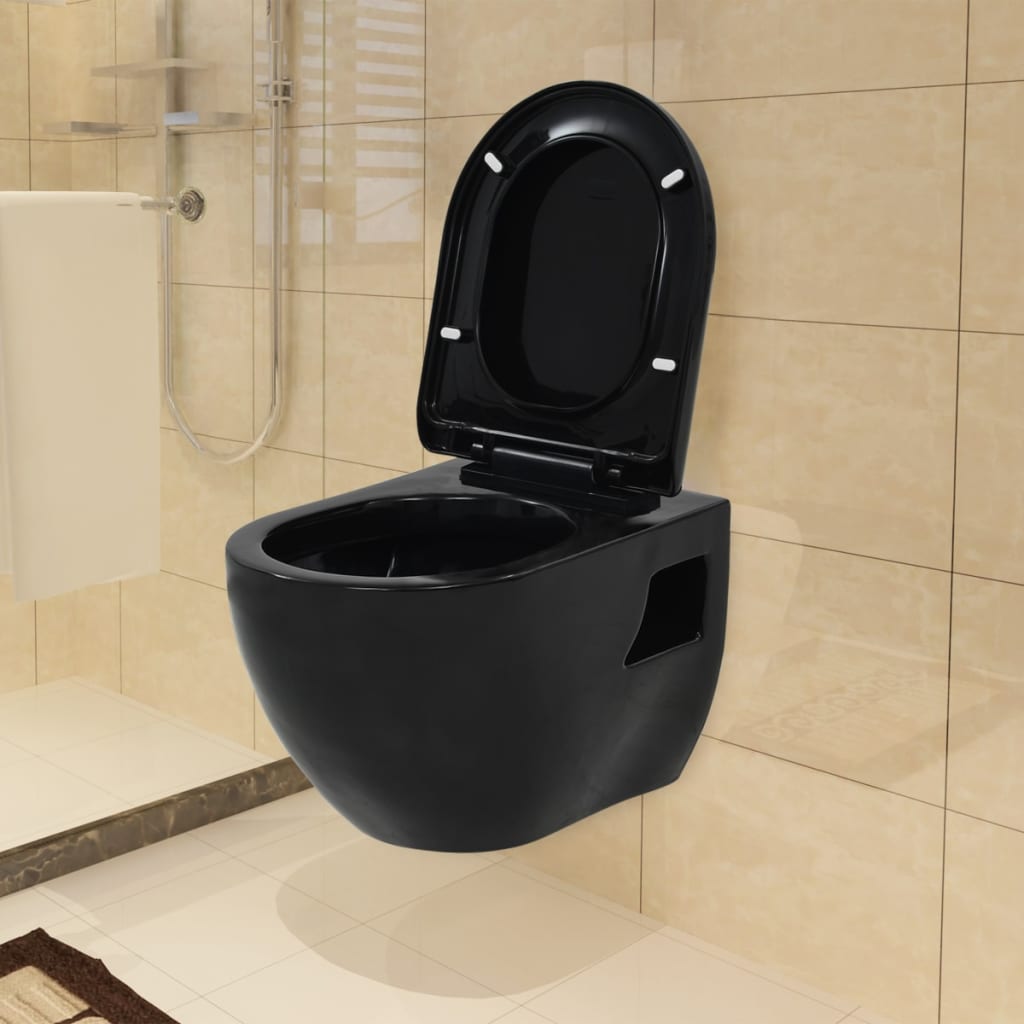 Wall-Hung Toilet with Concealed Cistern Ceramic Black Wall-Hung Toilet With Concealed Cistern Ceramic Black -Room Wall Hung Toilet with Concealed Cistern Ceramic Black 427928 1