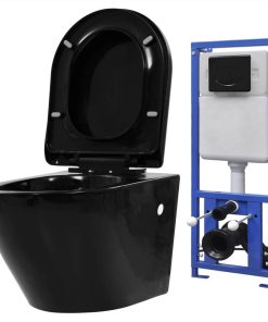 Wall Hung Toilet With Concealed Cistern Ceramic Black