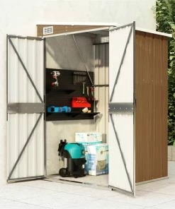 Wall-mounted Garden Shed Brown 118x100x178 Cm Galvanised Steel