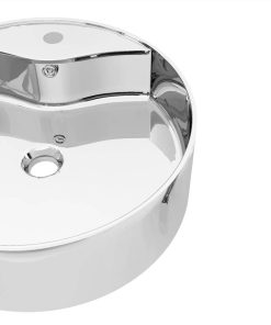 Wash Basin With Overflow 46.5x15.5 Cm Ceramic Silver -Room Wash Basin with Overflow 46 5x15 5 cm Ceramic Silver 443618 3