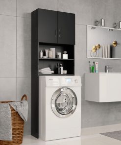 Washing Machine Cabinet Black 64x25.5x190 Cm Chipboard