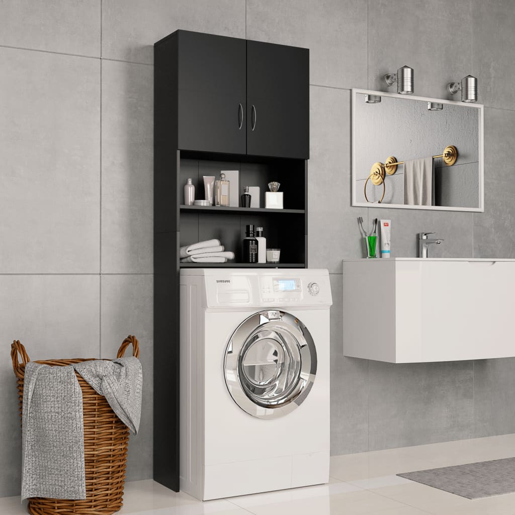 Washing Machine Cabinet Black 64x25.5x190 cm Chipboard Washing Machine Cabinet Black 64x25.5x190 Cm Chipboard -Room Washing Machine Cabinet Black 64x25 5x190 cm Chipboard 428908 0
