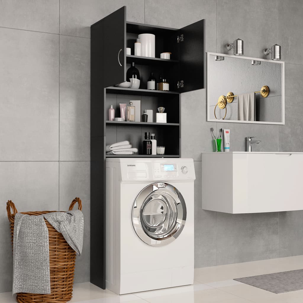 Washing Machine Cabinet Black 64x25.5x190 cm Chipboard Washing Machine Cabinet Black 64x25.5x190 Cm Chipboard -Room Washing Machine Cabinet Black 64x25 5x190 cm Chipboard 428908 2