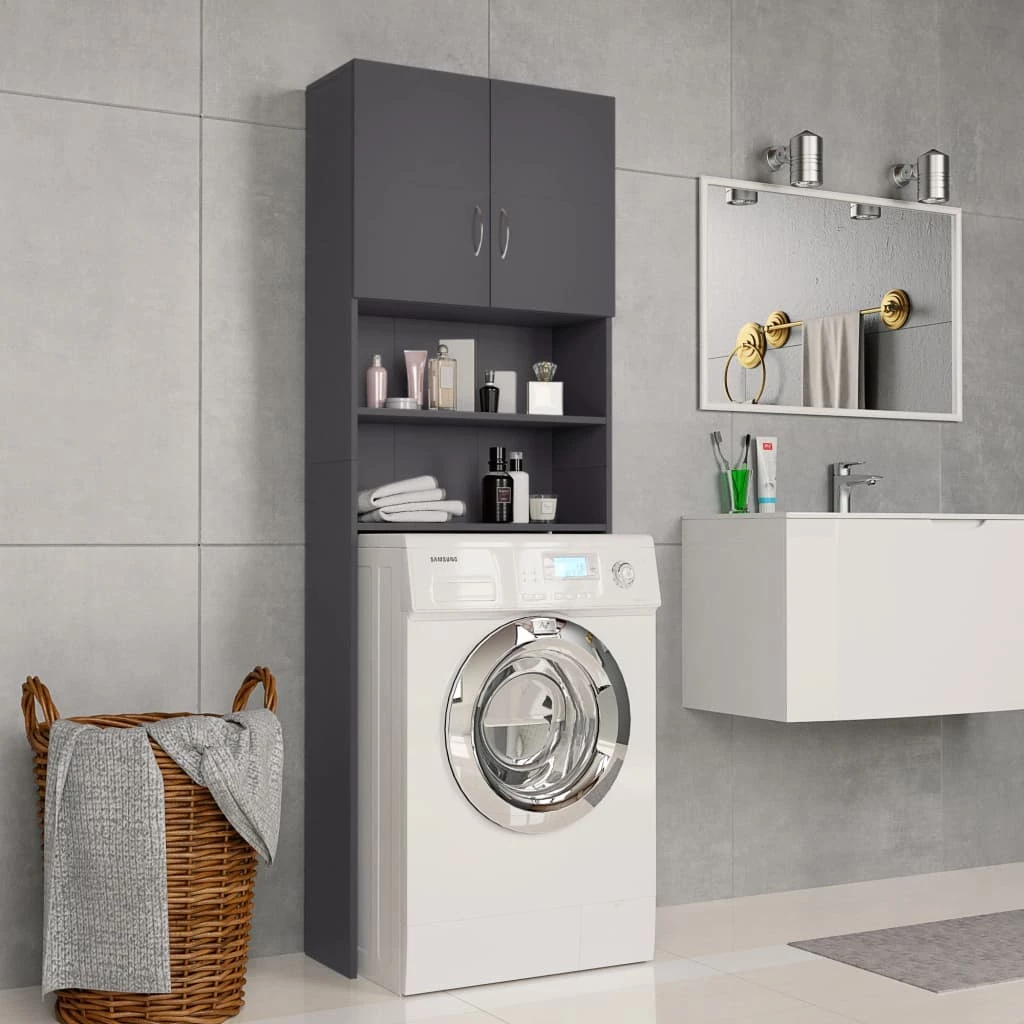 Washing Machine Cabinet Grey 64x25.5x190 Cm Chipboard