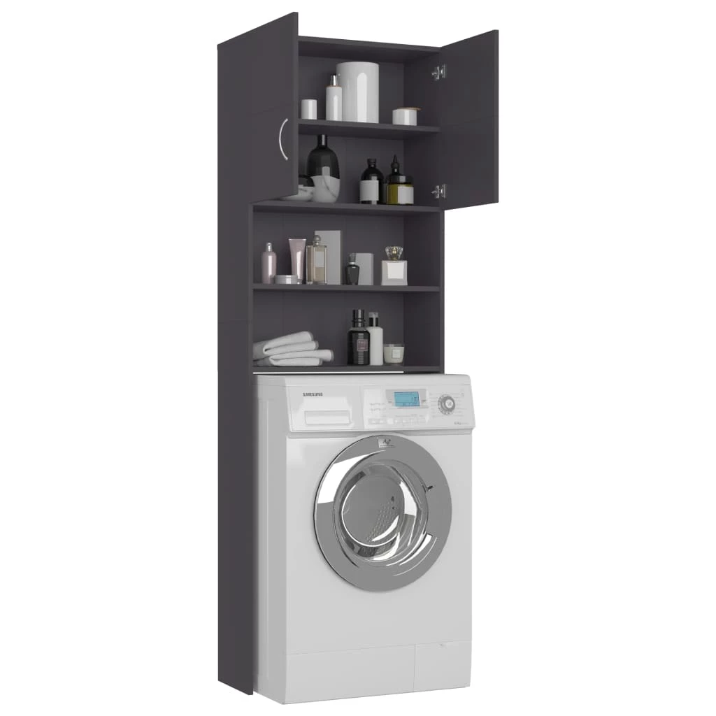 Washing Machine Cabinet Grey 64x25.5x190 Cm Chipboard - Image 4