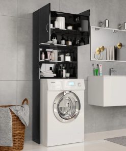 Washing Machine Cabinet High Gloss Black 64x25.5x190 Cm Chipboard -Room Washing Machine Cabinet High Gloss Black 64x25 5x190 cm Chipboard 428900 2