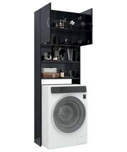 Washing Machine Cabinet High Gloss Black 64x25.5x190 Cm Chipboard -Room Washing Machine Cabinet High Gloss Black 64x25 5x190 cm Chipboard 428900 3