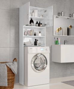 Washing Machine Cabinet High Gloss White 64x25.5x190 Cm Chipboard -Room Washing Machine Cabinet High Gloss White 64x25 5x190 cm Chipboard 428909 2