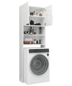 Washing Machine Cabinet High Gloss White 64x25.5x190 Cm Chipboard -Room Washing Machine Cabinet High Gloss White 64x25 5x190 cm Chipboard 428909 3