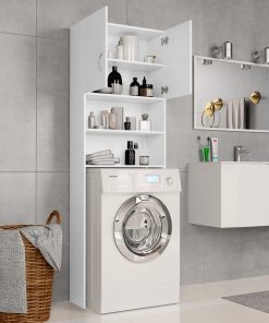 Washing Machine Cabinet White 64x25.5x190 Cm Chipboard -Room Washing Machine Cabinet White 64x25 5x190 cm Chipboard 428005 2