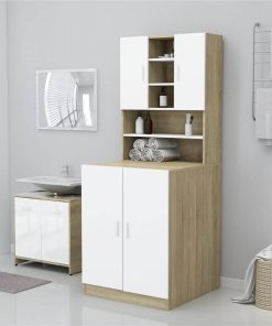 Washing Machine Cabinet White And Sonoma Oak 71x71.5x91.5 Cm