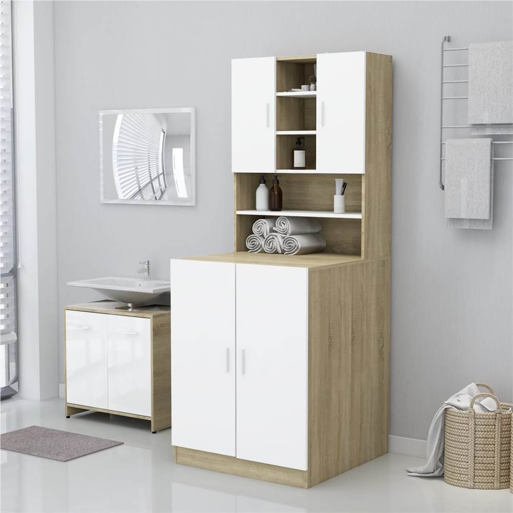 Washing Machine Cabinet White and Sonoma Oak 71x71.5x91.5 cm Washing Machine Cabinet White And Sonoma Oak 71x71.5x91.5 Cm -Room Washing Machine Cabinet White and Sonoma Oak 71x71 5x91 5 cm 486667 0