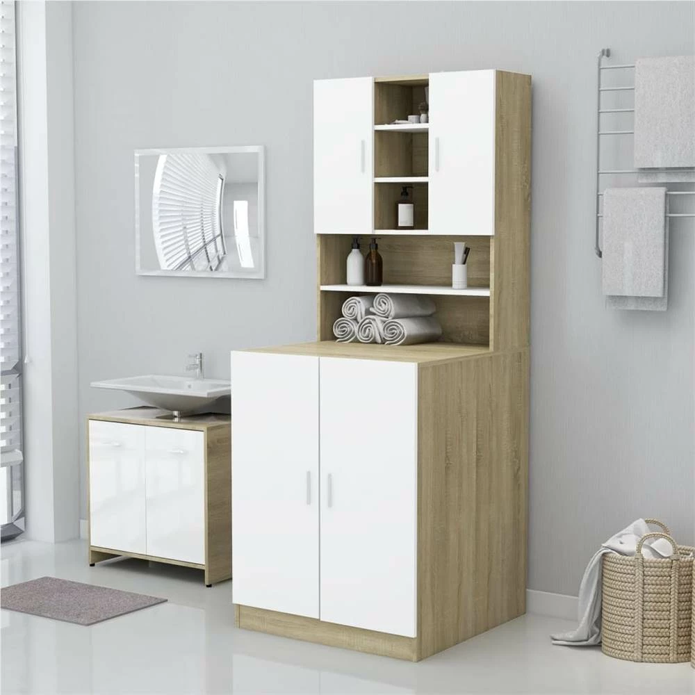 Washing Machine Cabinet White And Sonoma Oak 71x71.5x91.5 Cm