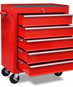 Workshop Tool Trolley 5 Drawers Red