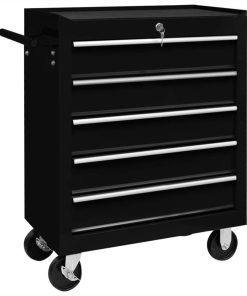 Workshop Tool Trolley With 5 Drawers Black