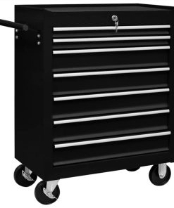 Workshop Tool Trolley With 7 Drawers Black