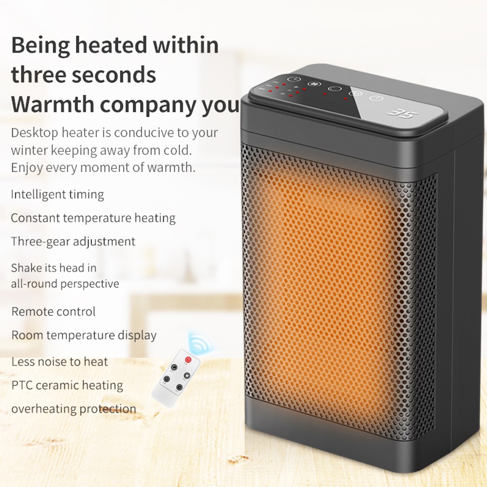YND-1200D 1500W Desktop Mini Electric Heater, PTC Ceramic Space Heater, Remote Control, Touch Screen, 3-Gear Adjustment - EU Plug YND-1200D 1500W Desktop Mini Electric Heater, PTC Ceramic Space Heater, Remote Control, Touch Screen, 3-Gear Adjustment - EU Plug -Room YND 1200D 1500W Desktop Mini Electric Heater EU Plug 512227 2