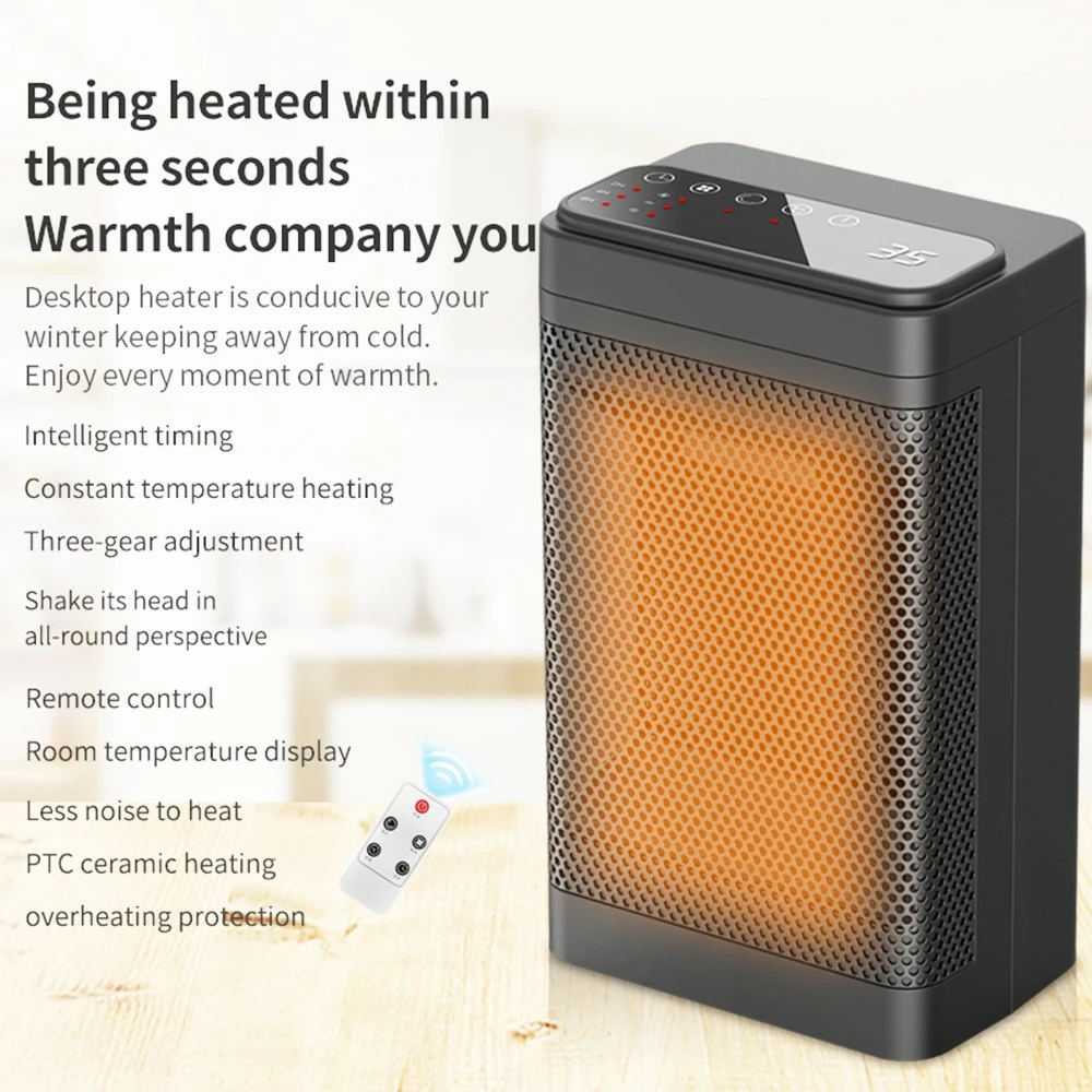 YND-1200D 1500W Desktop Mini Electric Heater, PTC Ceramic Space Heater, Remote Control, Touch Screen, 3-Gear Adjustment - EU Plug - Image 4