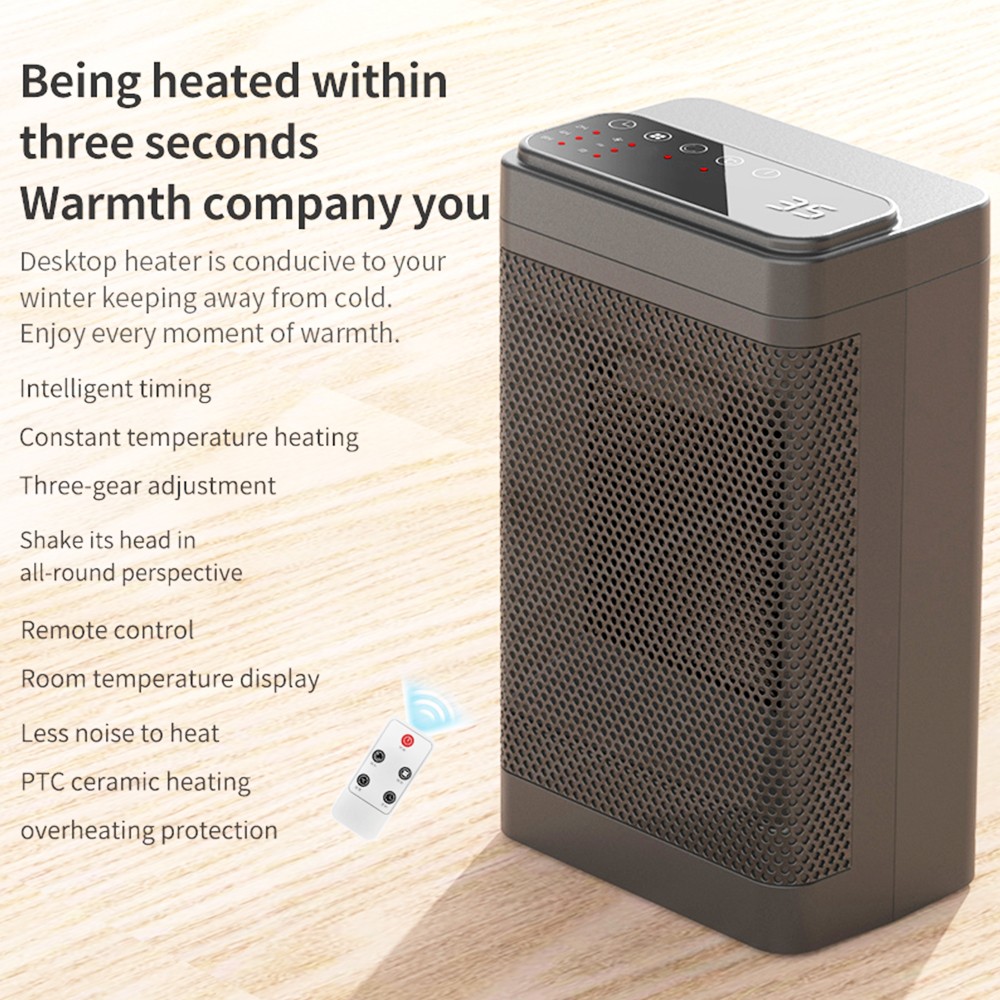 YND-1200D 1500W Desktop Mini Electric Heater, PTC Ceramic Space Heater, Remote Control, Touch Screen, 3-Gear Adjustment - EU Plug YND-1200D 1500W Desktop Mini Electric Heater, PTC Ceramic Space Heater, Remote Control, Touch Screen, 3-Gear Adjustment - EU Plug -Room YND 1200D 1500W Desktop Mini Electric Heater EU Plug 512227 3