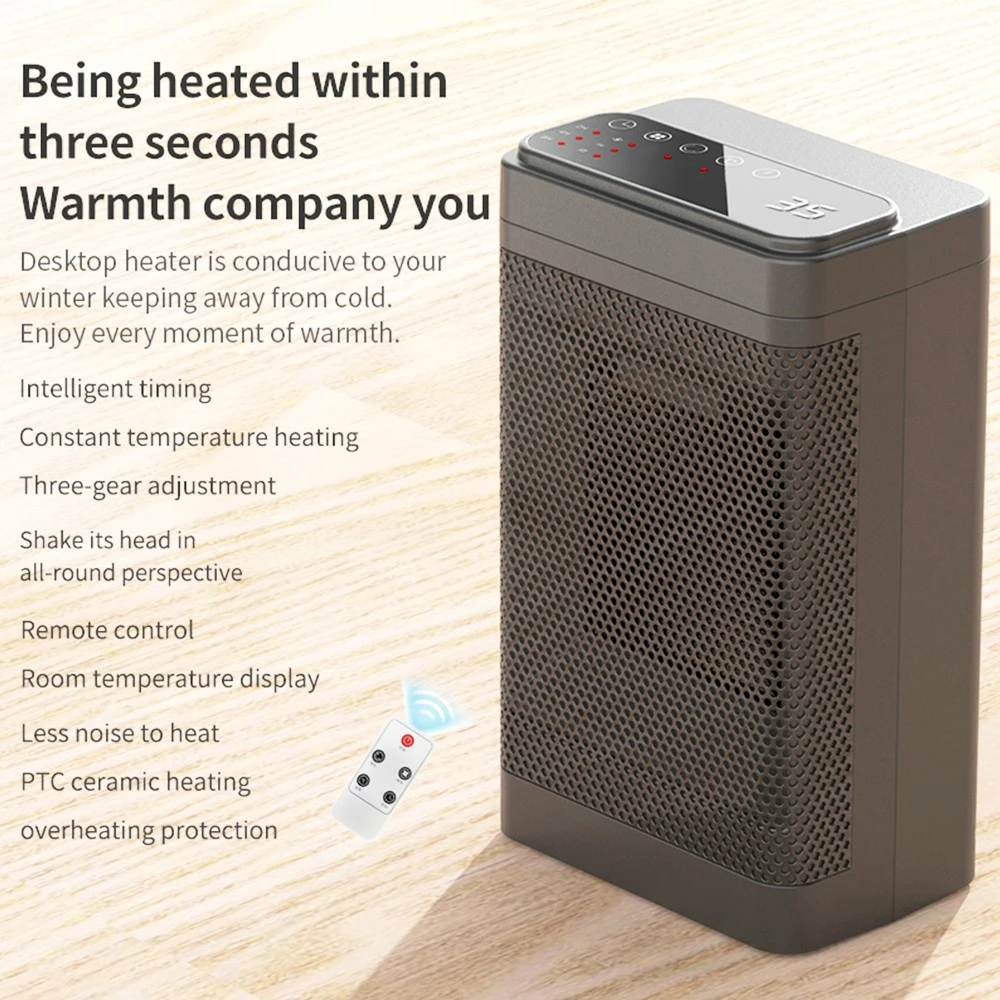 YND-1200D 1500W Desktop Mini Electric Heater, PTC Ceramic Space Heater, Remote Control, Touch Screen, 3-Gear Adjustment - EU Plug - Image 5