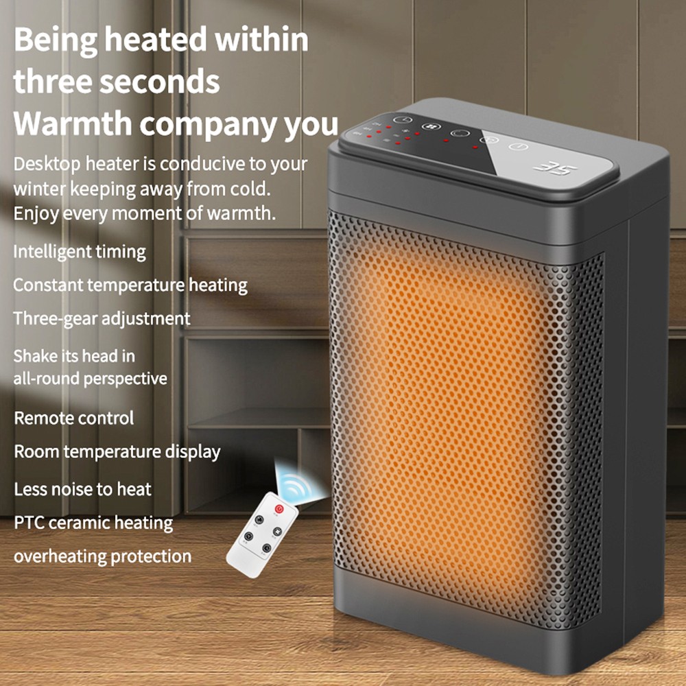 YND-1200D 1500W Desktop Mini Electric Heater, PTC Ceramic Space Heater, Remote Control, Touch Screen, 3-Gear Adjustment - EU Plug YND-1200D 1500W Desktop Mini Electric Heater, PTC Ceramic Space Heater, Remote Control, Touch Screen, 3-Gear Adjustment - EU Plug -Room YND 1200D 1500W Desktop Mini Electric Heater EU Plug 512227 4