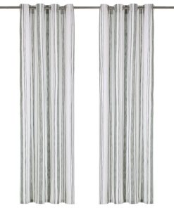 VidaXL Curtains With Metal Rings 2 Pcs Cotton 140x245 Cm Green Stripe