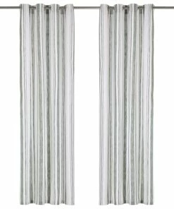 VidaXL Curtains With Metal Rings 2 Pcs Cotton 140x245 Cm Green Stripe