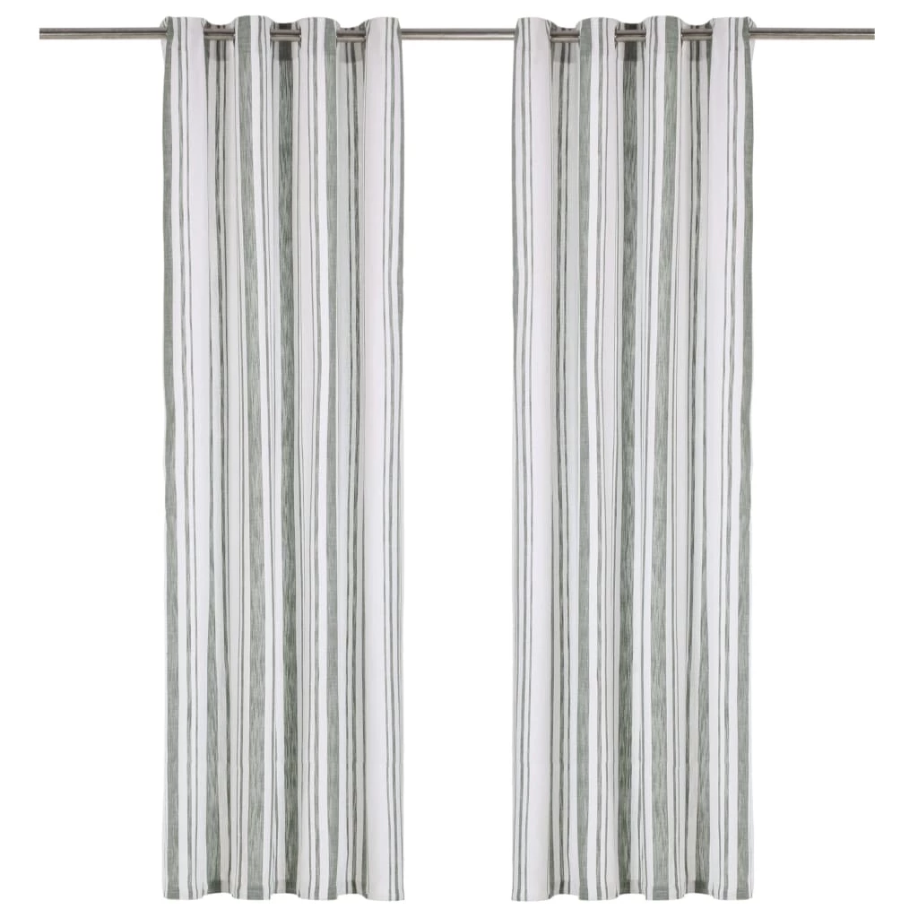 VidaXL Curtains With Metal Rings 2 Pcs Cotton 140x245 Cm Green Stripe