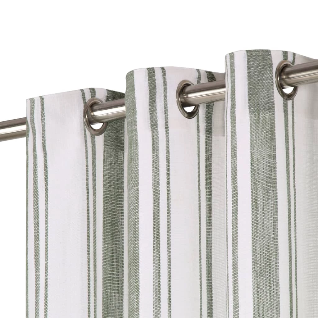 VidaXL Curtains With Metal Rings 2 Pcs Cotton 140x245 Cm Green Stripe - Image 4